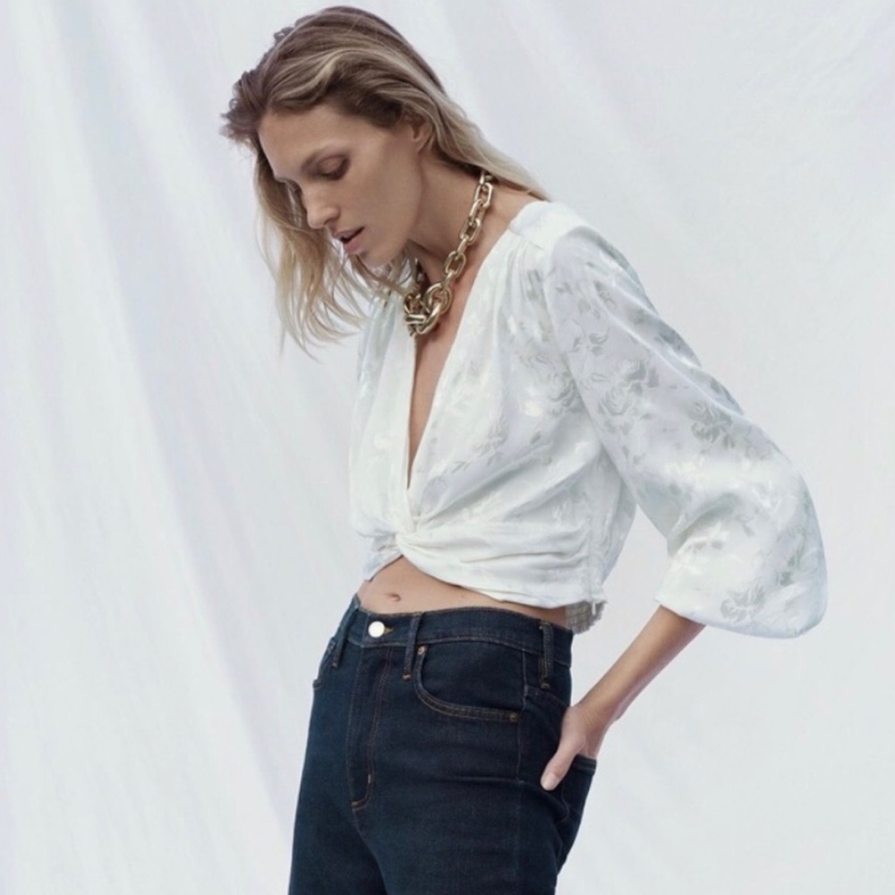 BNWT Zara White Jacquard Cropped Blouse